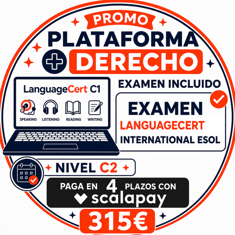 Nivel C2 Derecho Examen Languagecert + Plataforma / Pagos scalapay
