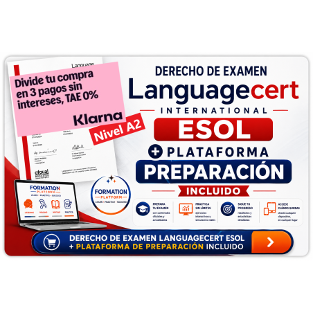 Nivel A2 Derecho Examen Languagecert + Plataforma 60 días / Pagos Klarna