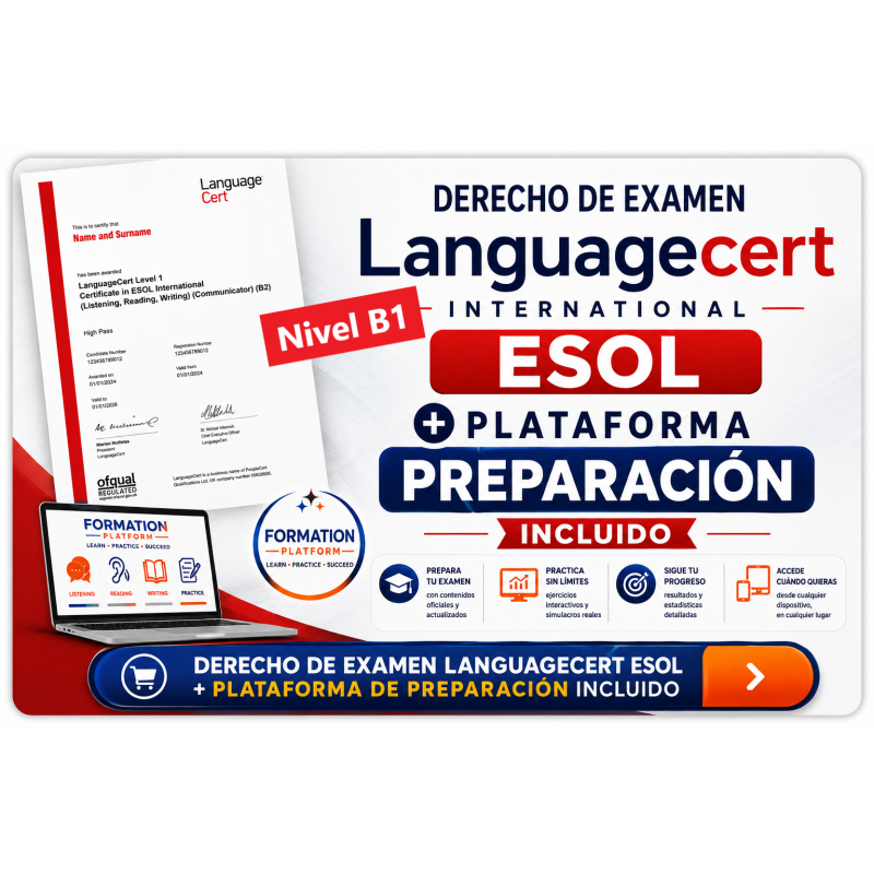 Nivel B1 Derecho Examen Languagecert + Plataforma 90 días / Pagos Tarjetas