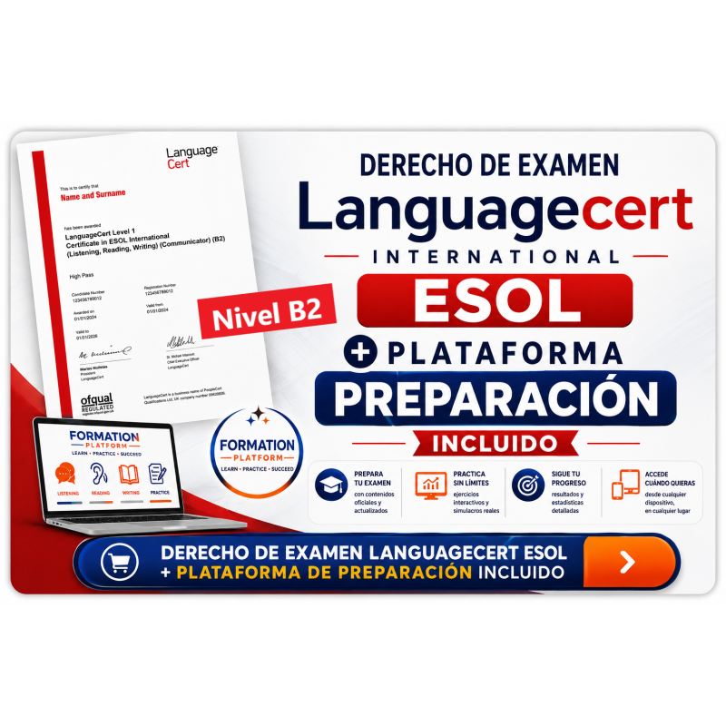 Nivel B2 Derecho Examen Languagecert + Plataforma 90 días / Pagos Tarjetas