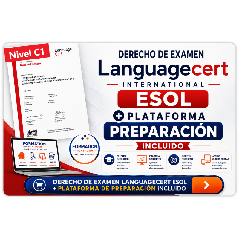 Nivel C1 Derecho Examen Languagecert + Plataforma 90 días / Pagos Tarjetas