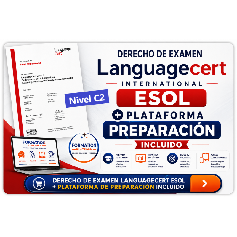 Nivel C2 Derecho Examen Languagecert + Plataforma 90 días / Pagos Tarjetas